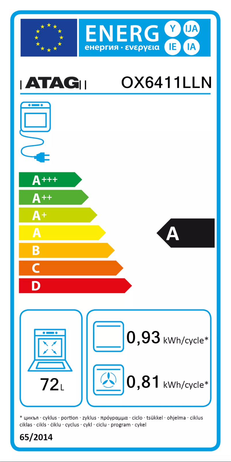 Page 1 de la notice Label énergétique Atag OX6411LLN