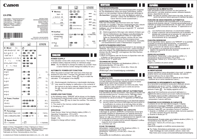 Page 1 de la notice Manuel utilisateur Canon LS-270L