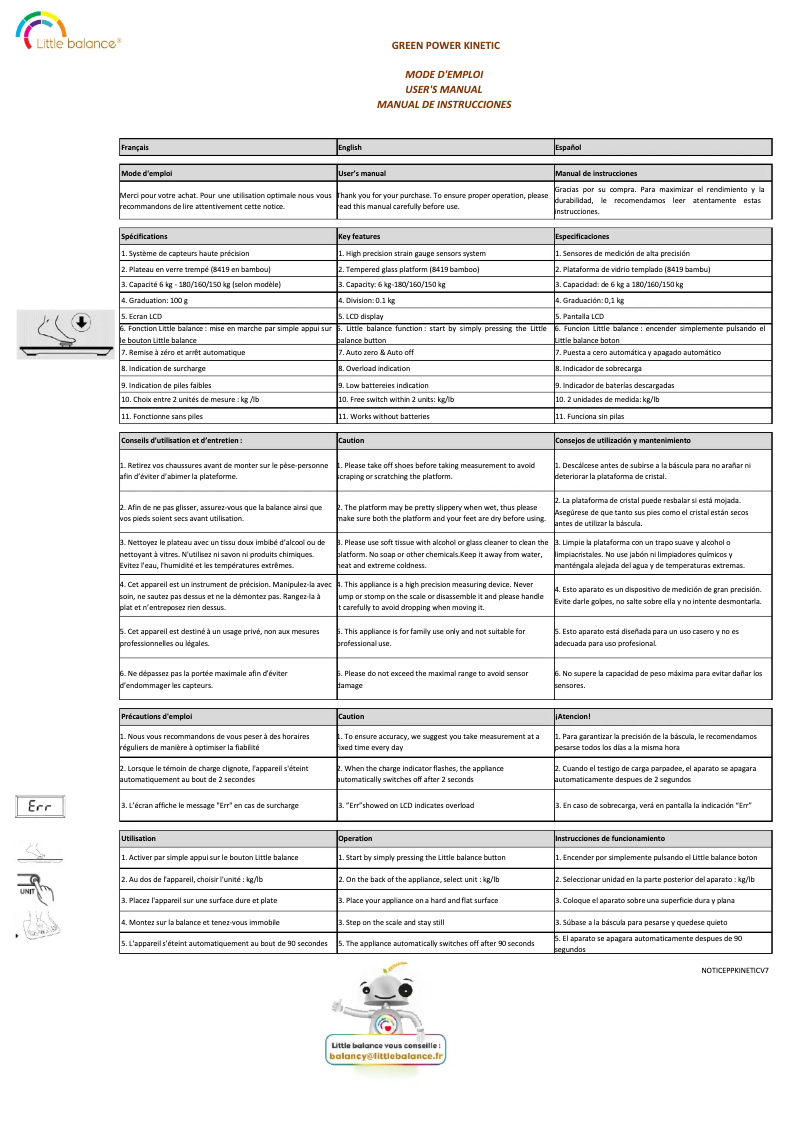 Page 1 de la notice Manuel utilisateur Little Balance 8211