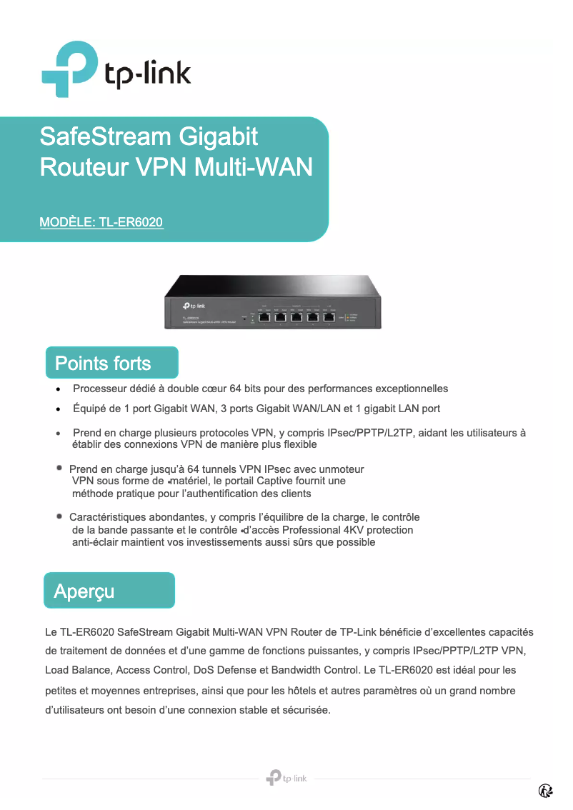 Page 1 de la notice Manuel utilisateur TP-Link SafeStream TL-ER6020