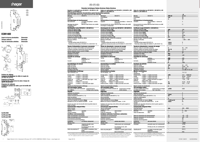 Page 1 de la notice Manuel utilisateur Hager ECM140D