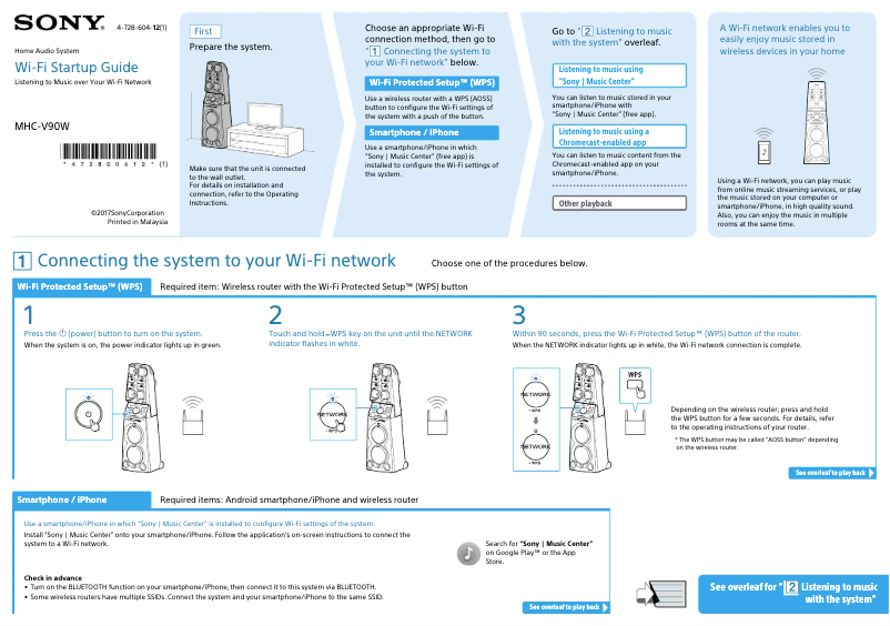 Page 1 de la notice Guide d'installation Sony MHC-V90W
