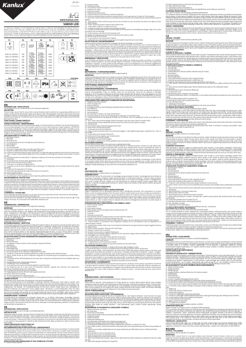 Page 1 de la notice Manuel utilisateur Kanlux VARSO LED 18W-NW-O