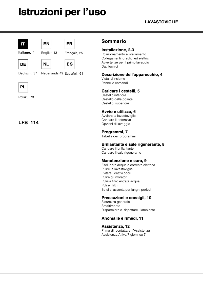 Page 1 de la notice Manuel utilisateur Hotpoint Ariston LFS 114 BK/HA