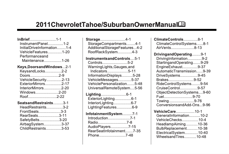 Page 1 de la notice Manuel utilisateur Chevrolet Suburban 0,75 Ton (2011)
