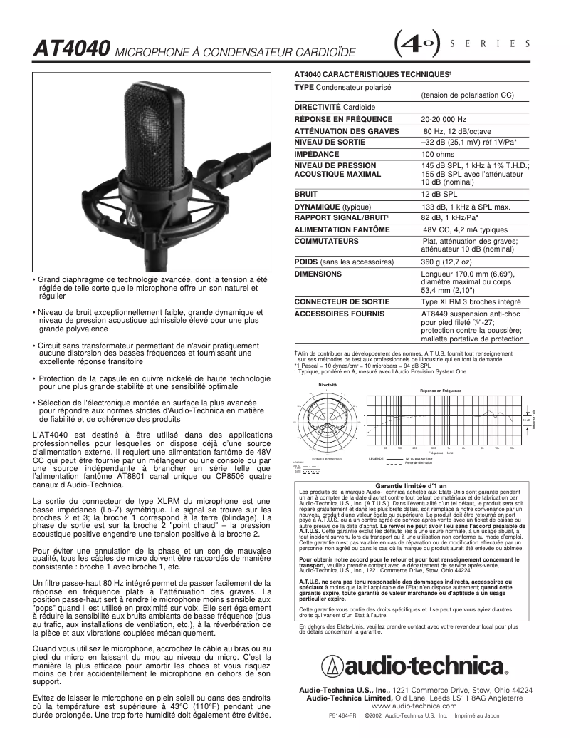 Page n°1 - Fiche technique Audio-Technica AT4040