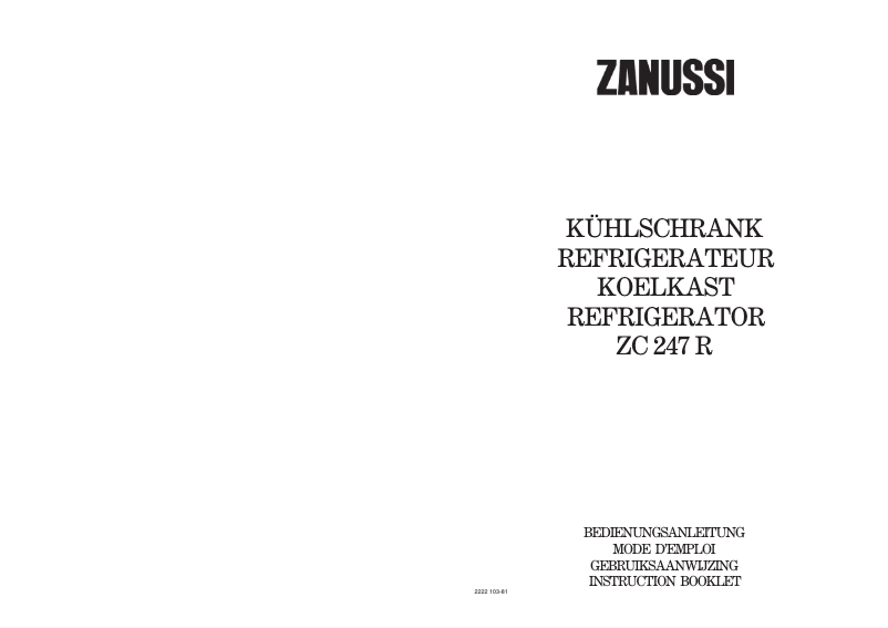 Page n°1 - Manuel utilisateur Zanussi ZC 247 r