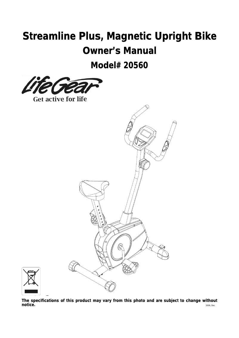 Page n°1 - Manuel utilisateur Life Gear Streamline Plus 20560