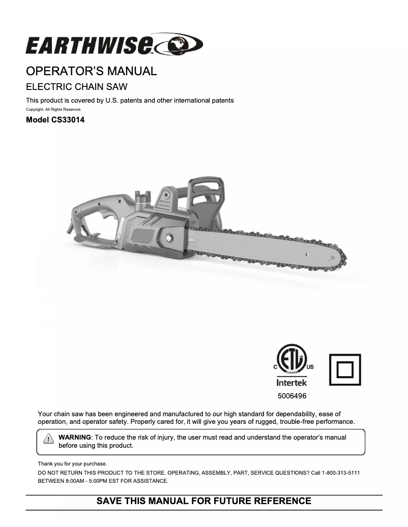 Page 1 de la notice Manuel utilisateur Earthwise CS33014
