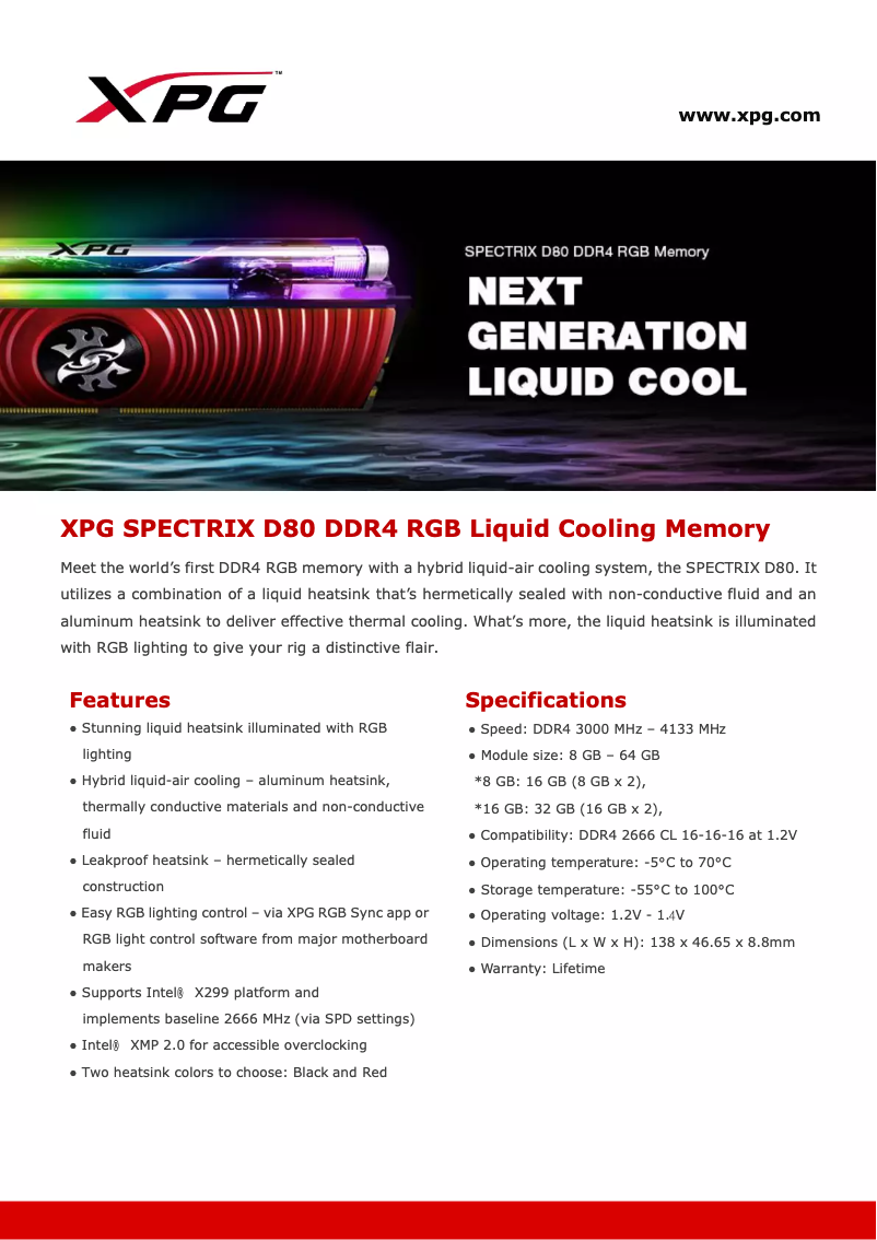 Page n°1 - Manuel utilisateur ADATA XPG DDR4 4133
