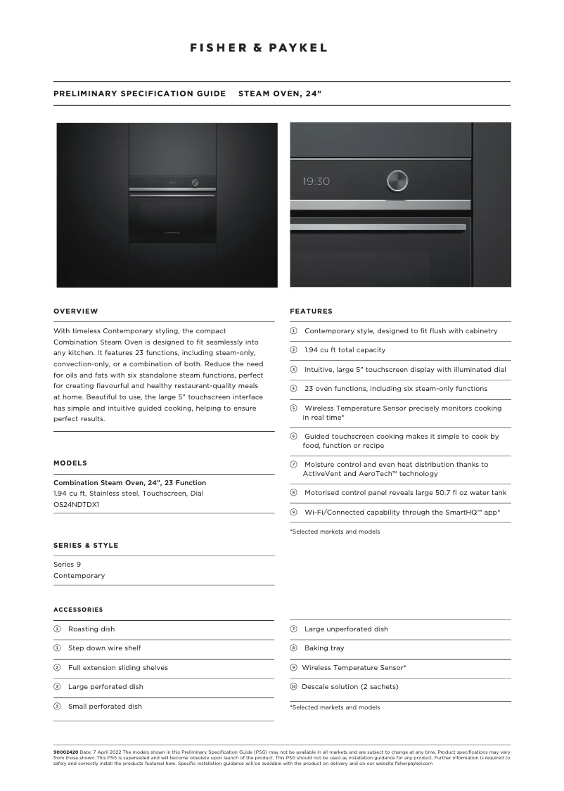 Page n°1 - Fiche technique Fisher & Paykel OS24NDTDX1