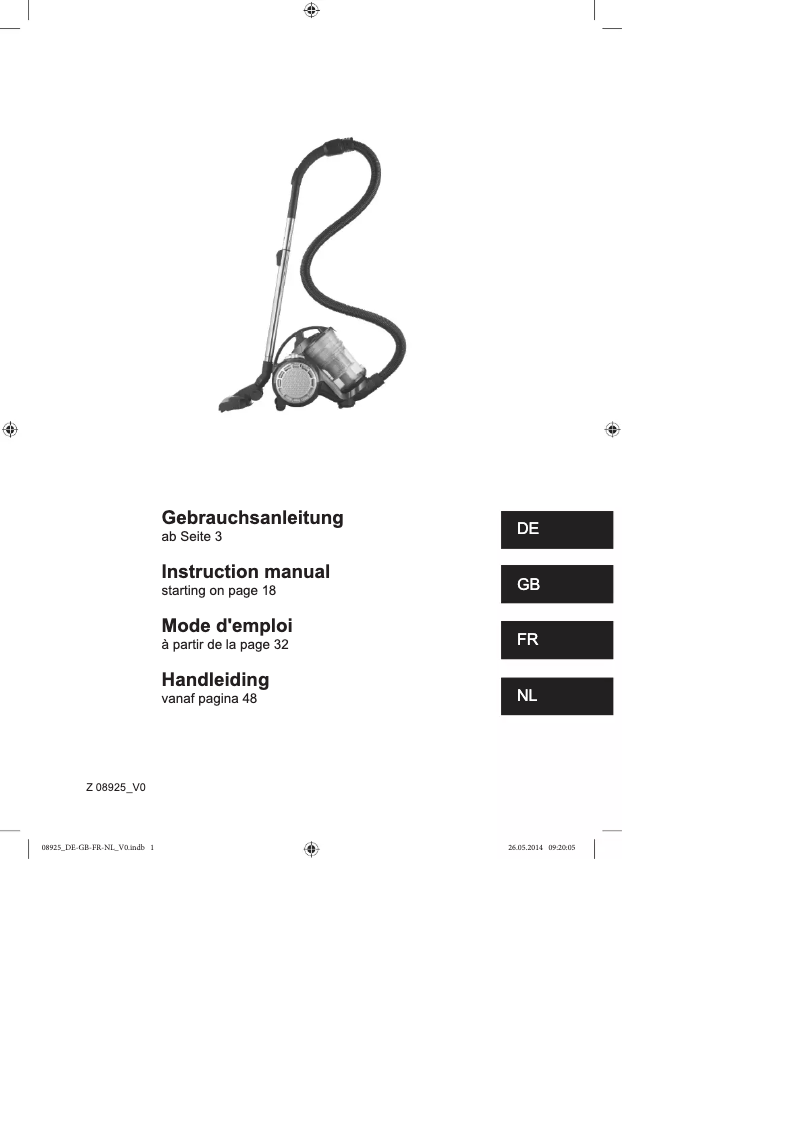 Page 1 de la notice Manuel utilisateur Cleanmaxx Z 08925