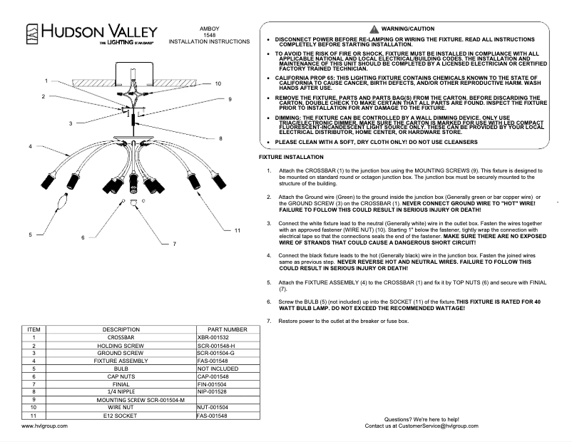 Page n°1 - Manuel utilisateur Hudson Valley Amboy 1548-AGB