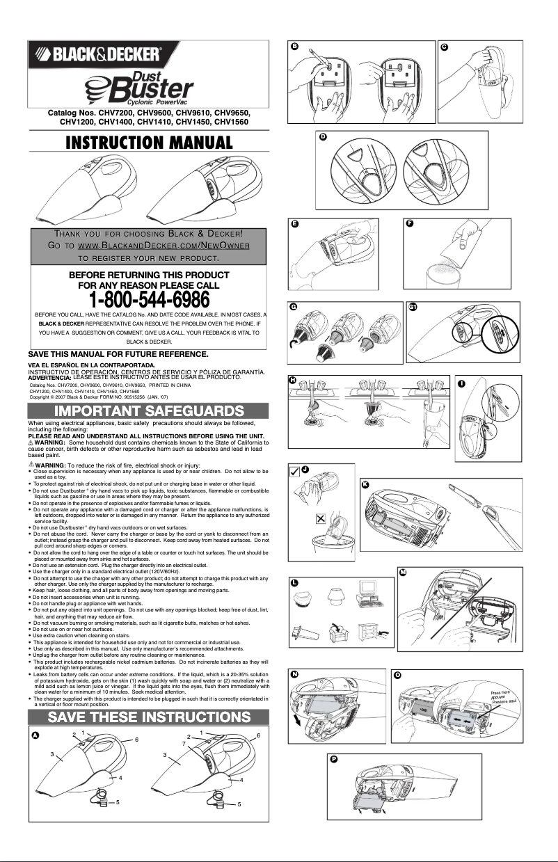 Page 1 de la notice Manuel utilisateur Black & Decker Dustbuster CHV1450