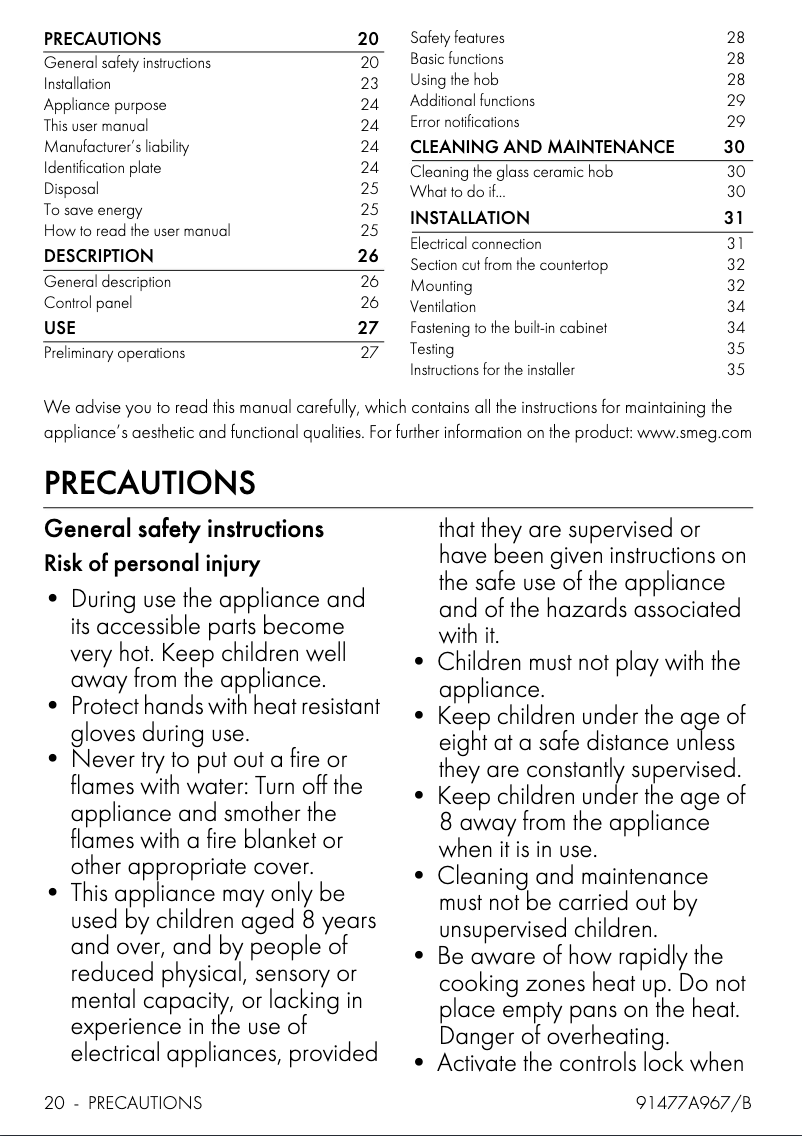 Page n°1 - Manuel utilisateur Smeg PIP364D1