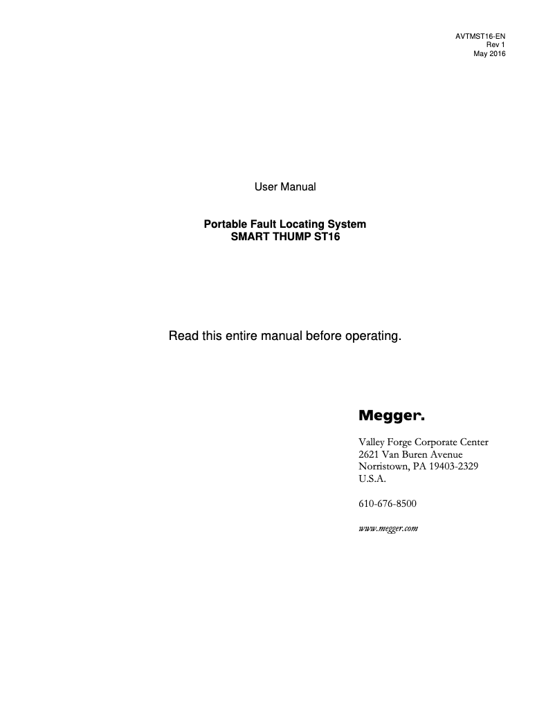 Page 1 de la notice Manuel utilisateur Megger Smart Thump ST16-20