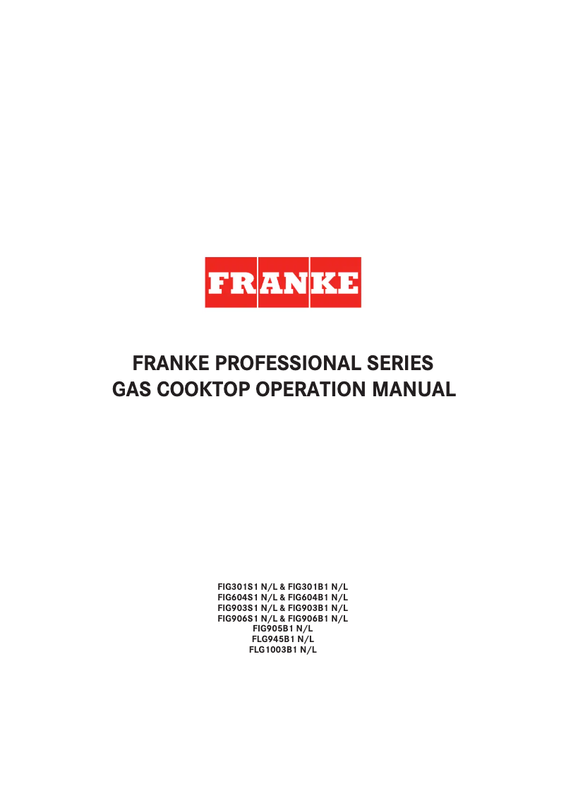 Page n°1 - Manuel utilisateur Franke FLG1003B1