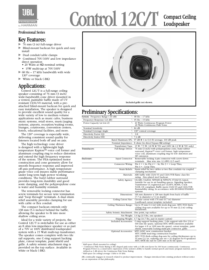Page n°1 - Brochure JBL Control 12C/T