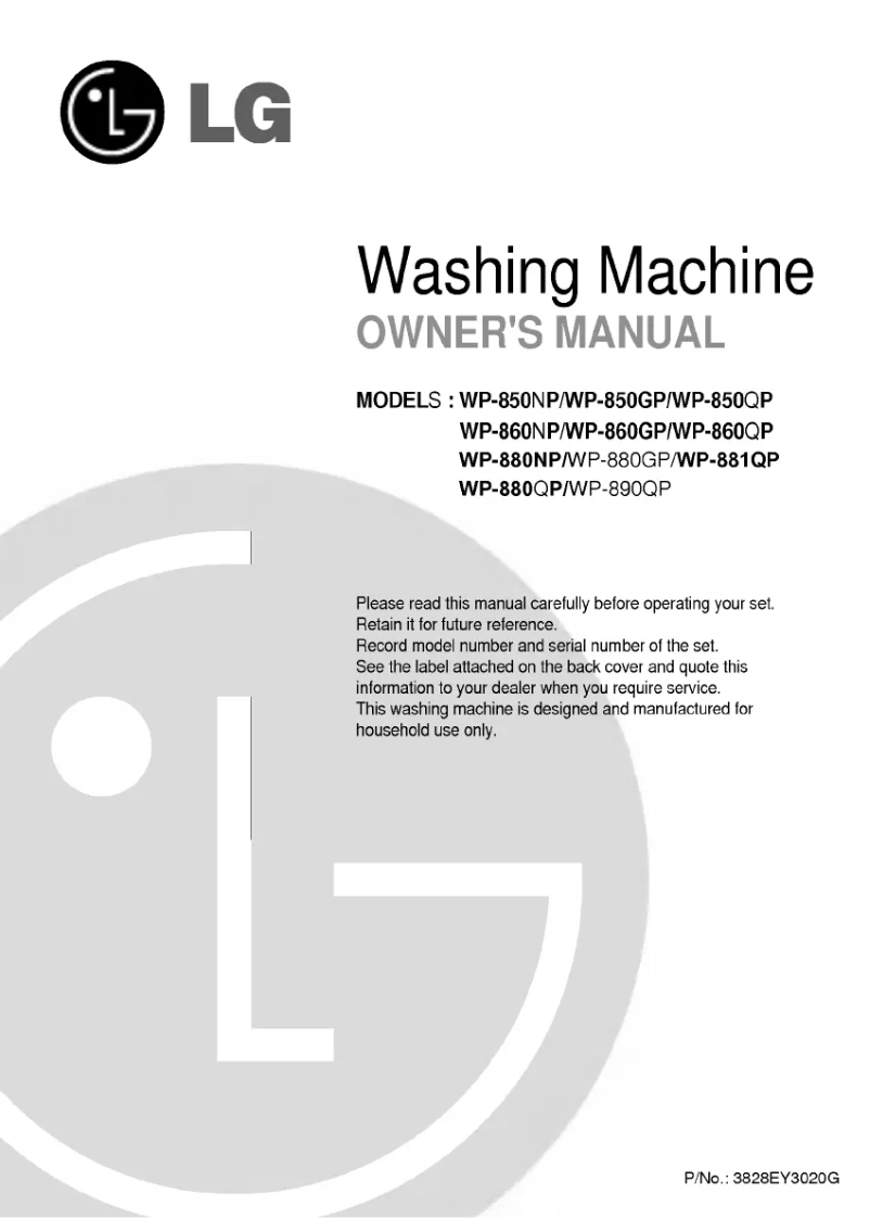 Page 1 de la notice Manuel utilisateur LG WP-850NP
