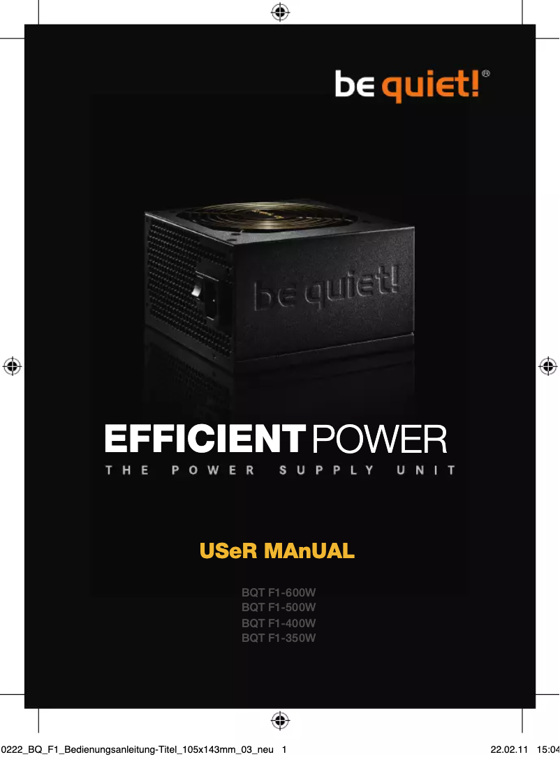Page 1 de la notice Manuel utilisateur Be Quiet! Efficient Power F1 400W