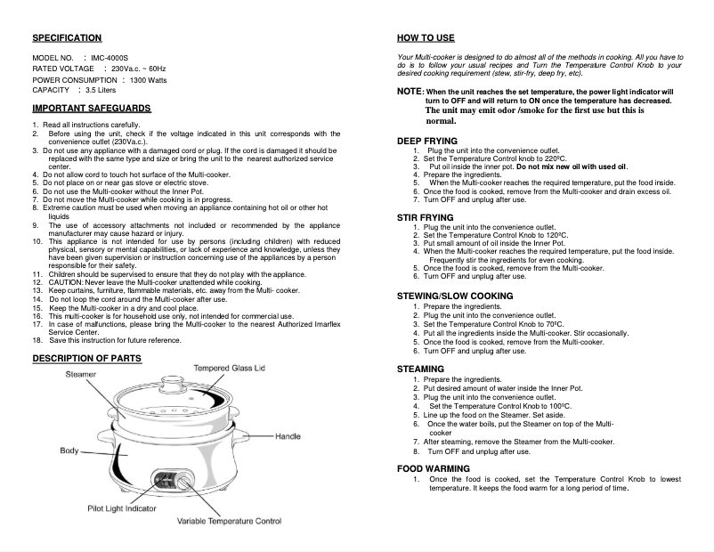 Page n°1 - Manuel utilisateur Imarflex IMC-4000S