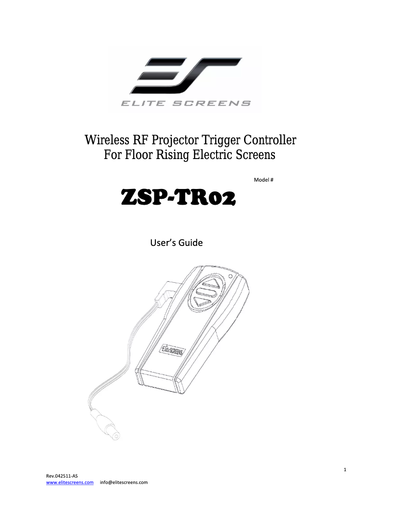 Página 1 del manual Manual de usuario Elite Screens ZSP-TR02