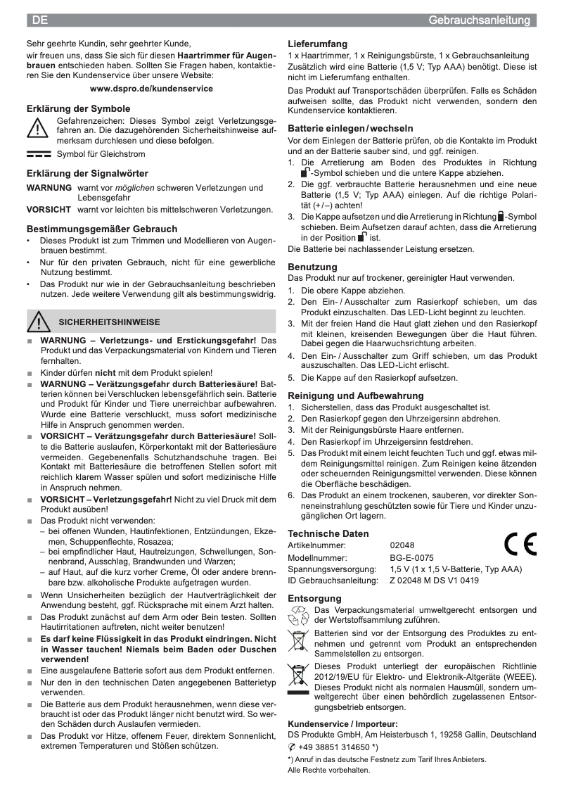 Page n°1 - Manuel utilisateur VitalMaxx 02048