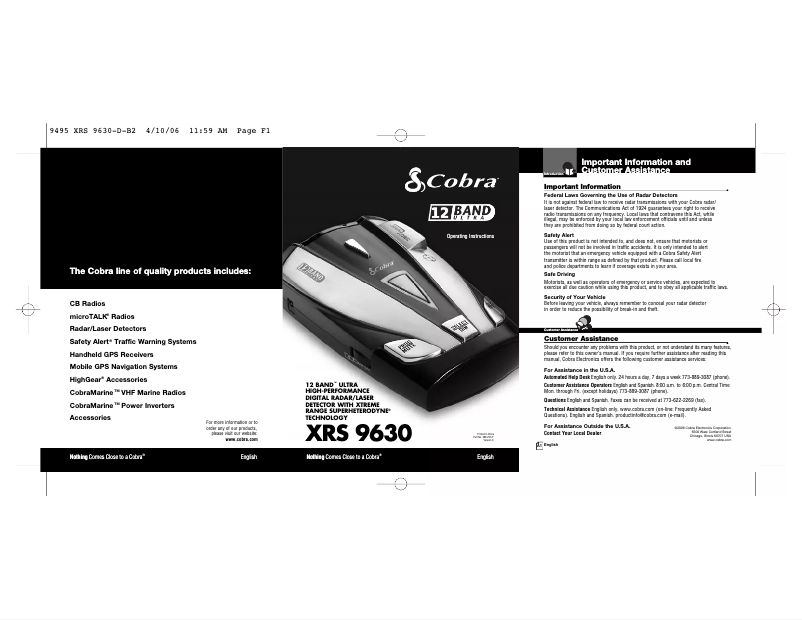 Image de la première page du manuel de l'appareil XRS 9630