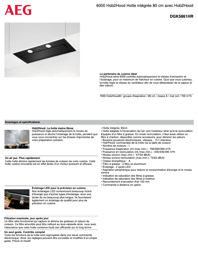 Page 1 de la notice Fiche technique AEG DGK5861HR