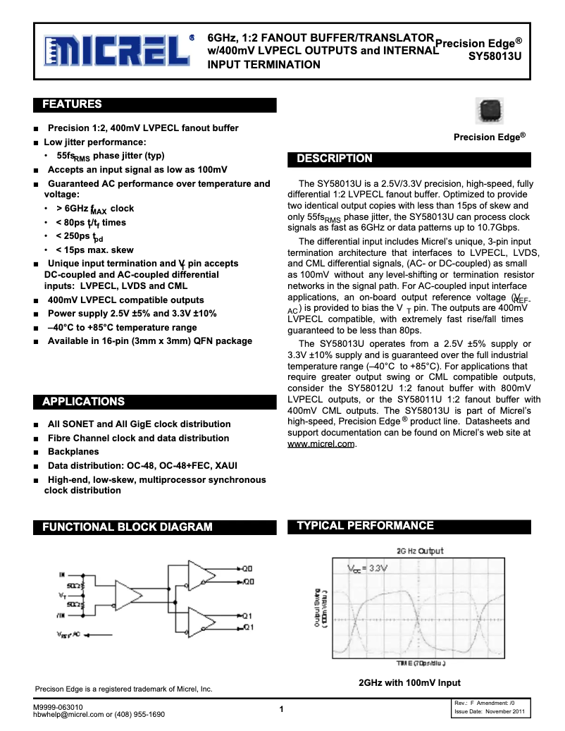 Page 1 de la notice Manuel utilisateur Microchip SY58013U