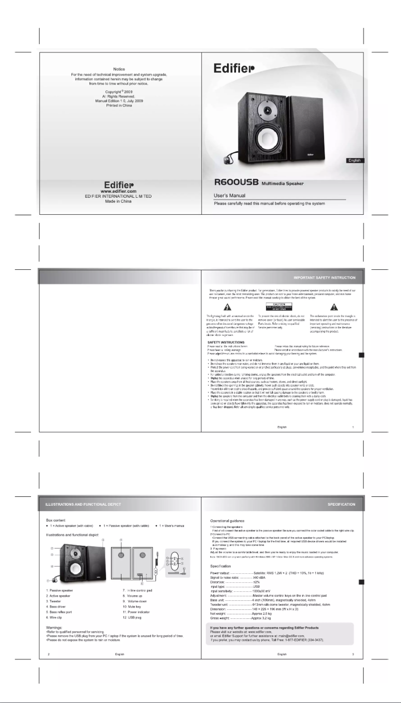 Page 1 de la notice Manuel utilisateur Edifier R600 USB