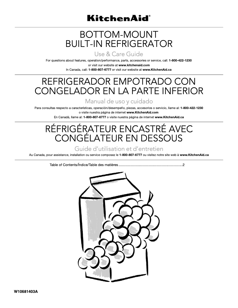 Page 1 de la notice Manuel utilisateur KitchenAid KBBR306ESS