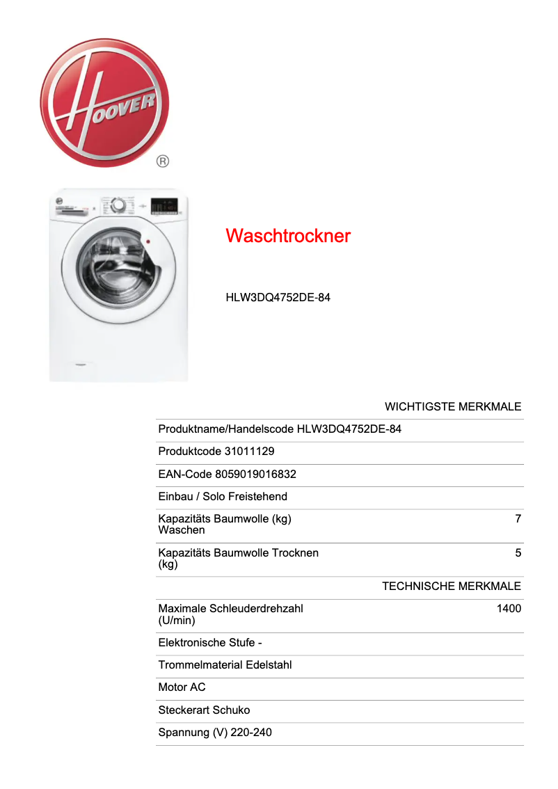 Image de la première page du manuel de l'appareil H-WASH 300 LITE HLW3DQ4752DE-84