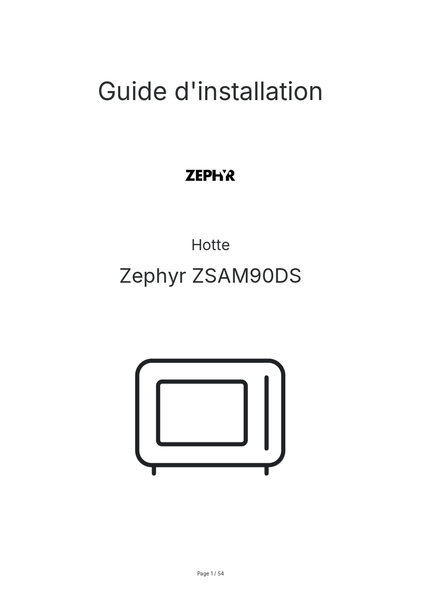 Page n°1 - Guide d'installation Zephyr ZSAM90DS