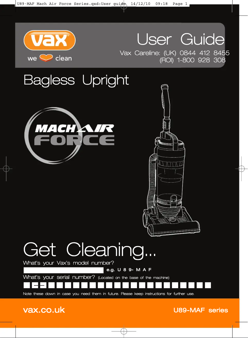 Page 1 de la notice Manuel utilisateur Vax Mach Air Force