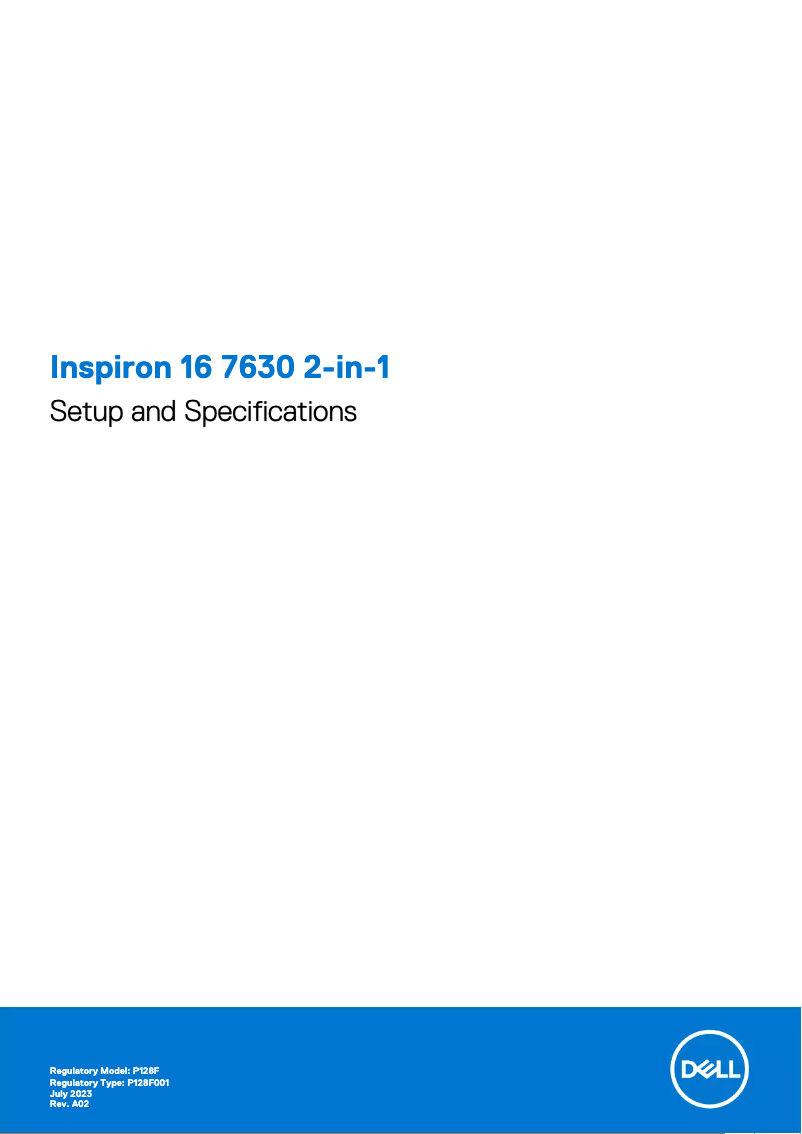 Page 1 de la notice Guide d'installation Dell Inspiron 16 7630