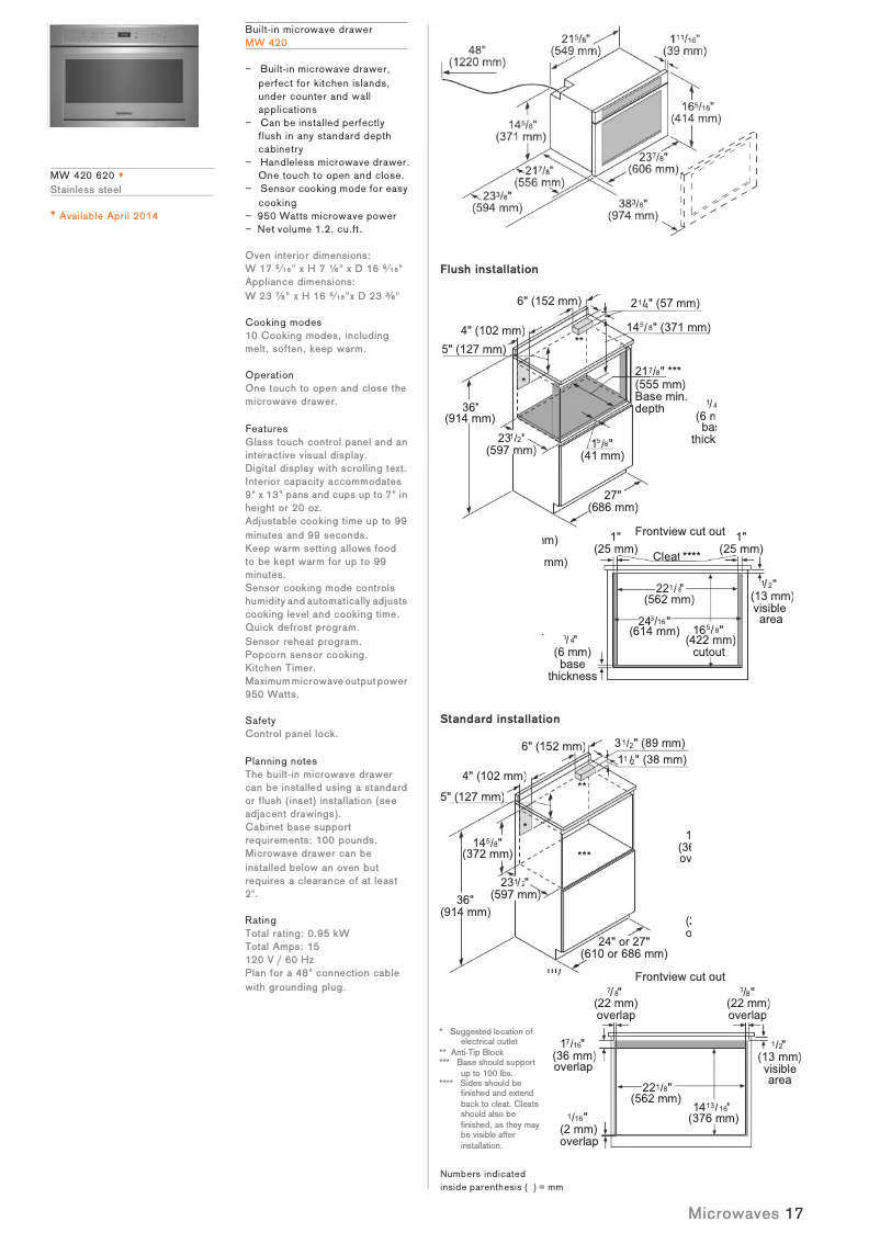 Página 1 del manual Ficha técnica Gaggenau MW420620