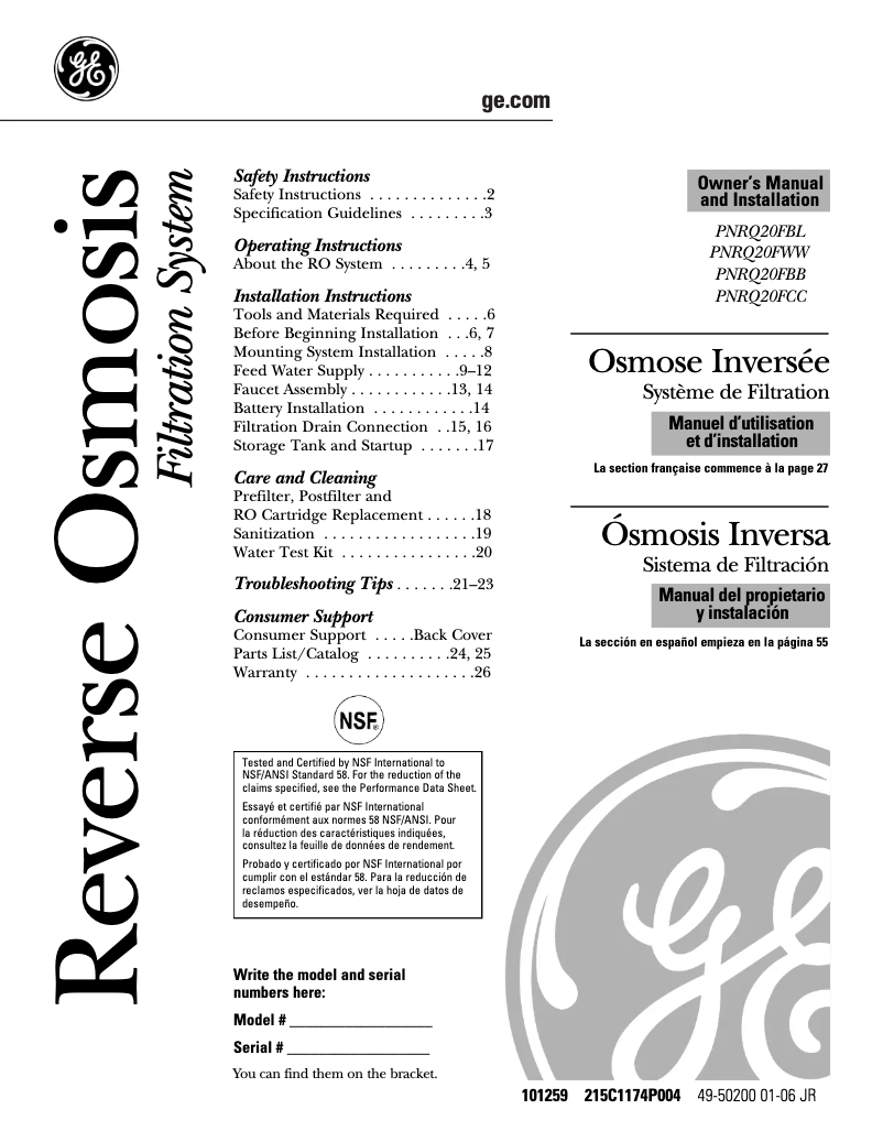 Image de la première page du manuel de l'appareil Profile PNRQ20FWW