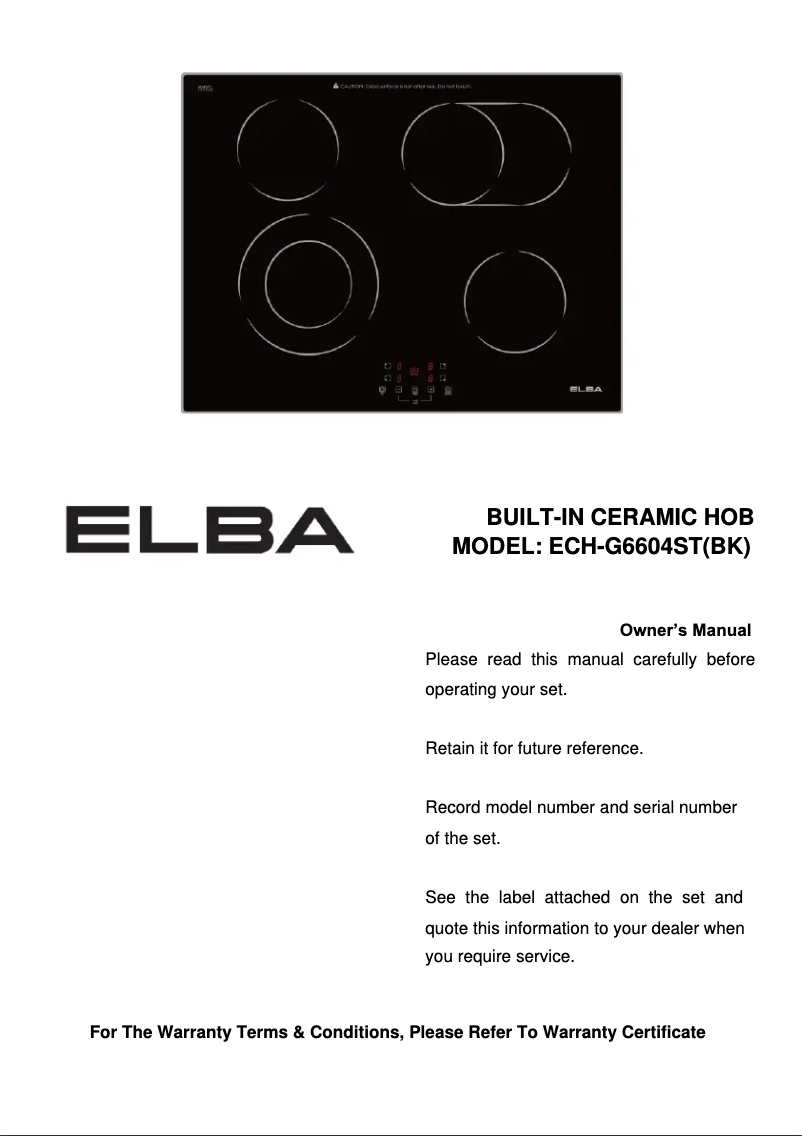 Page 1 de la notice Manuel utilisateur Elba ECH-G6604ST(BK)