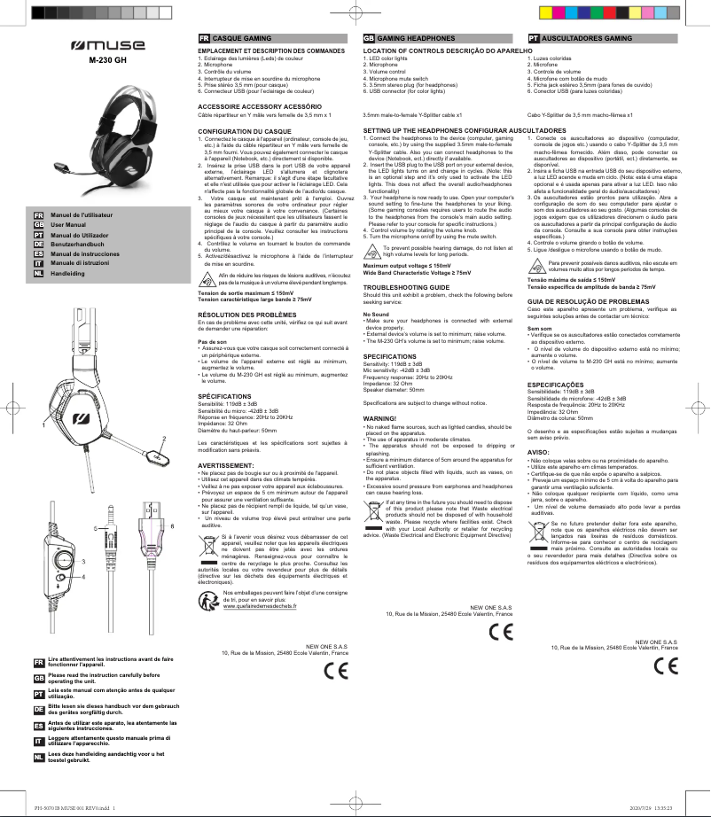 Page 1 de la notice Manuel utilisateur Muse M-230 GH