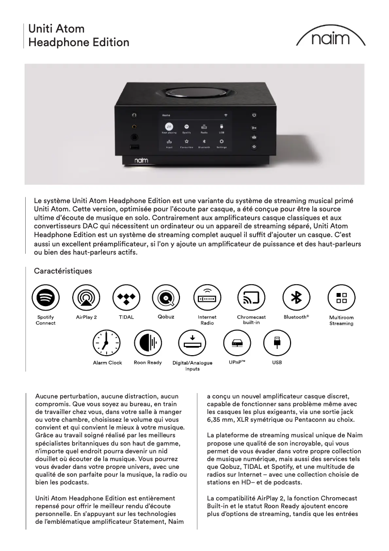 Image de la première page du manuel de l'appareil Uniti Atom