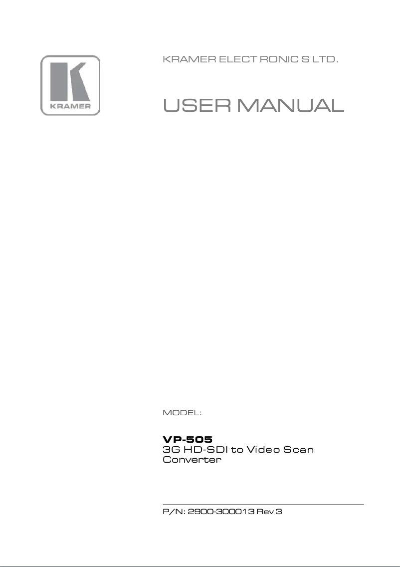 Page n°1 - Manuel utilisateur Kramer VP-505