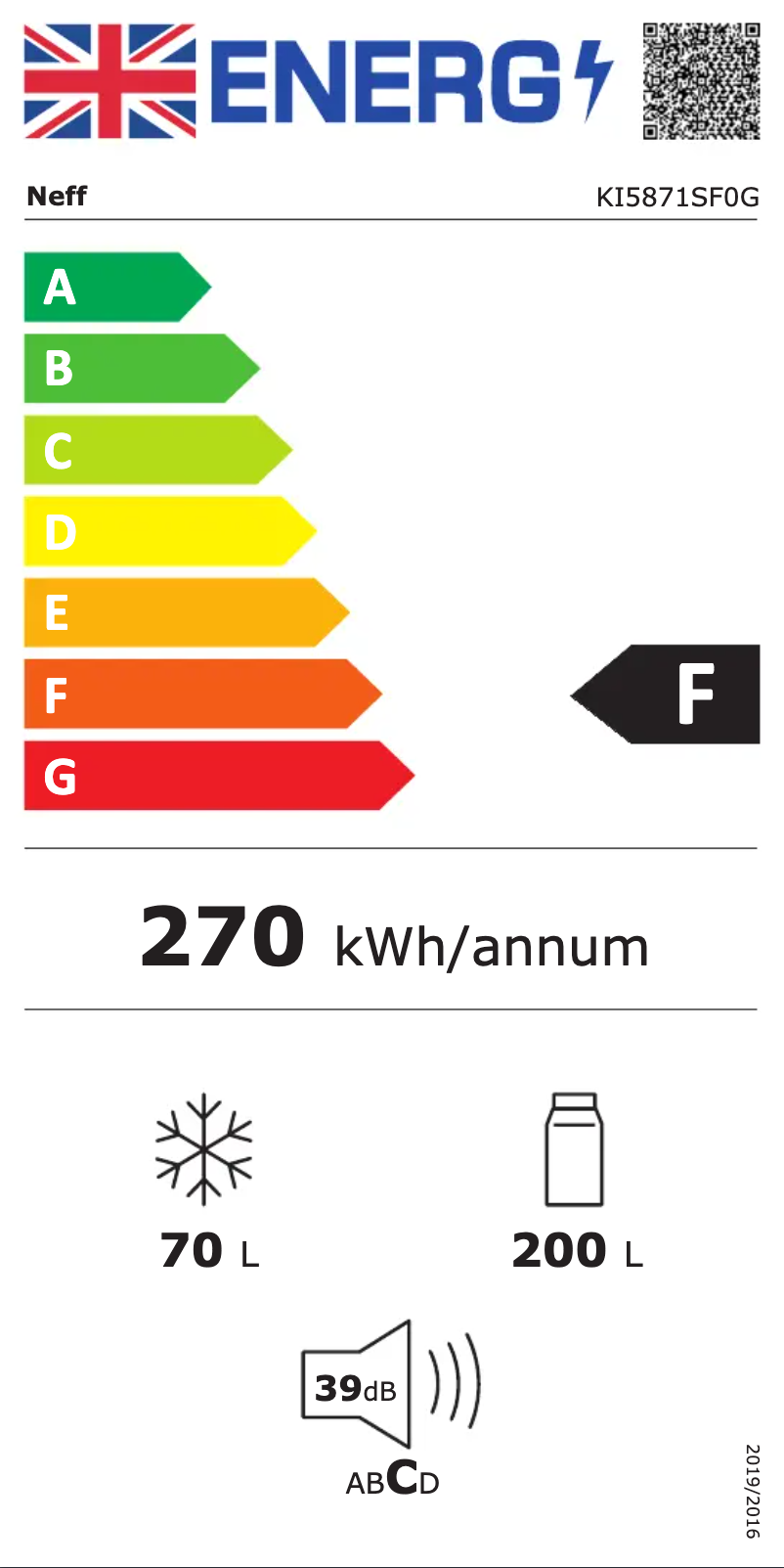 Page 1 de la notice Label énergétique Neff KI5871SF0G