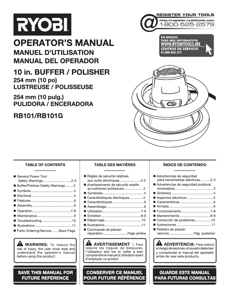 Page 1 de la notice Manuel utilisateur RYOBI One+ RB102G