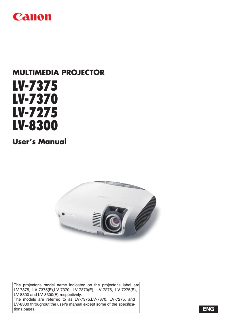 Page 1 de la notice Manuel utilisateur Canon LV-8300