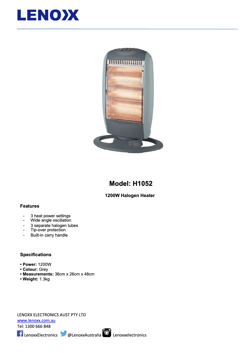 Page 1 de la notice Fiche technique Lenoxx H1052