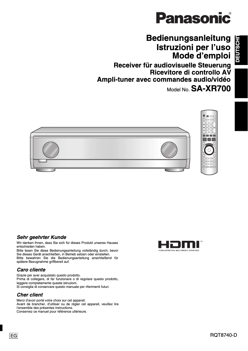 Page 1 de la notice Manuel utilisateur Panasonic SA-XR700