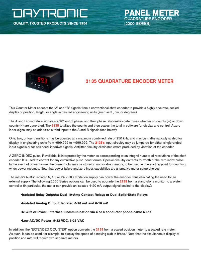 Page 1 de la notice Fiche technique Daytronic 2135