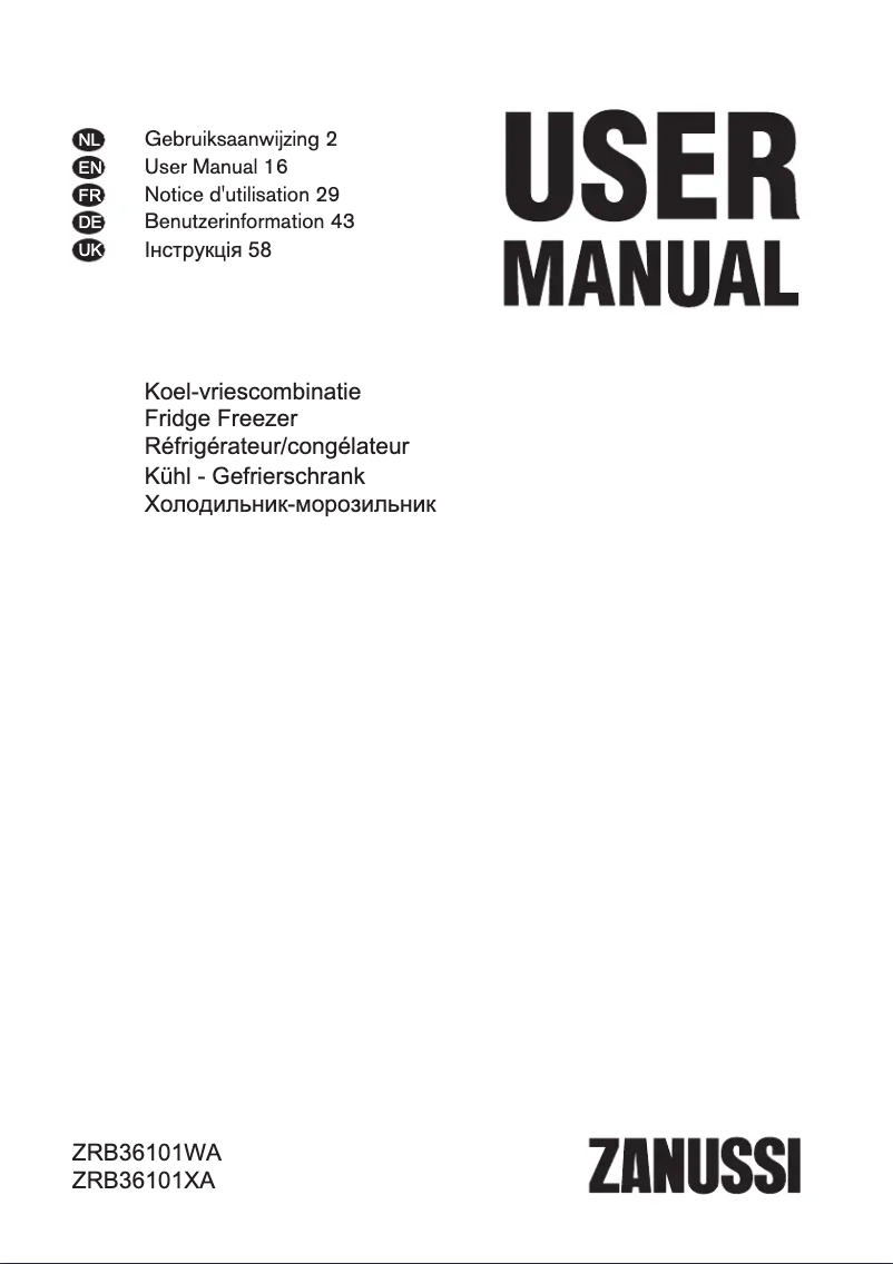 Page 1 de la notice Manuel utilisateur Zanussi ZRB36101WA