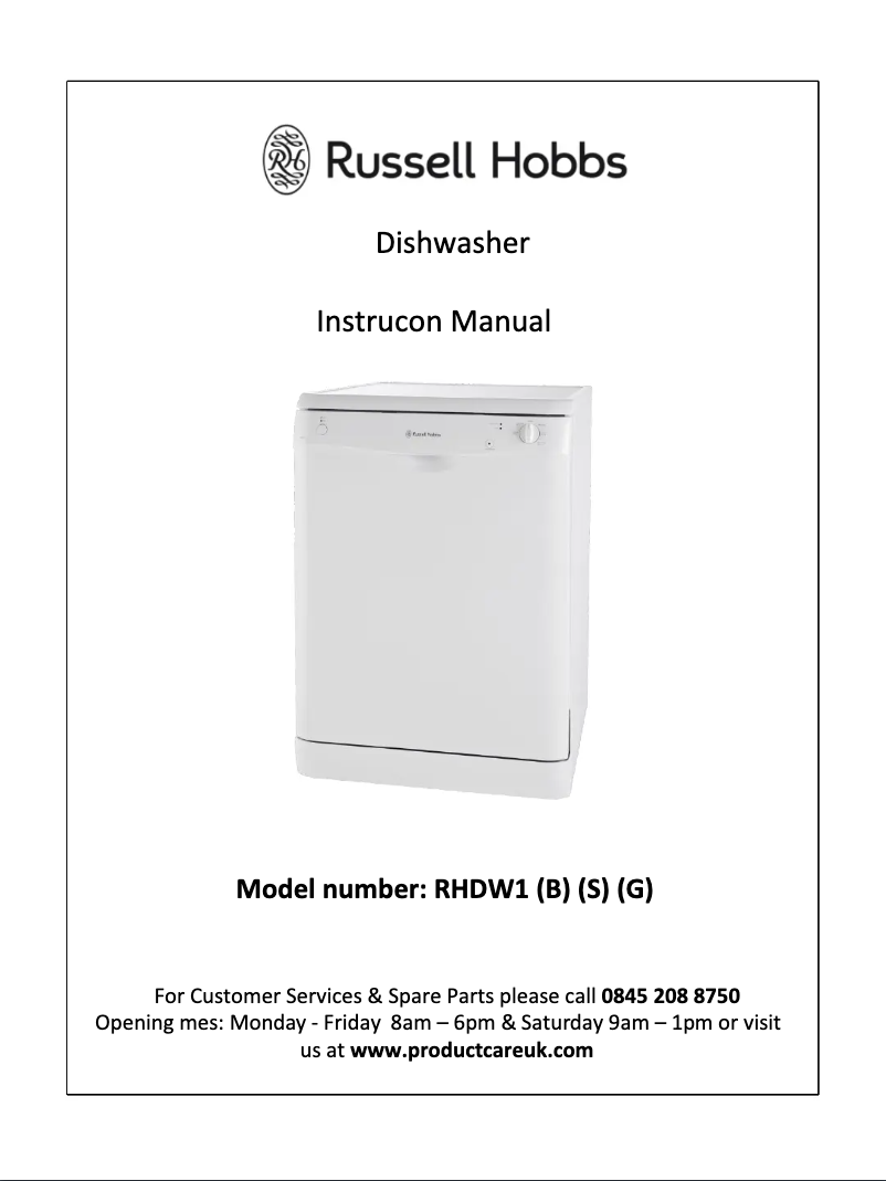 Page n°1 - Manuel utilisateur Russell Hobbs RHDW1B